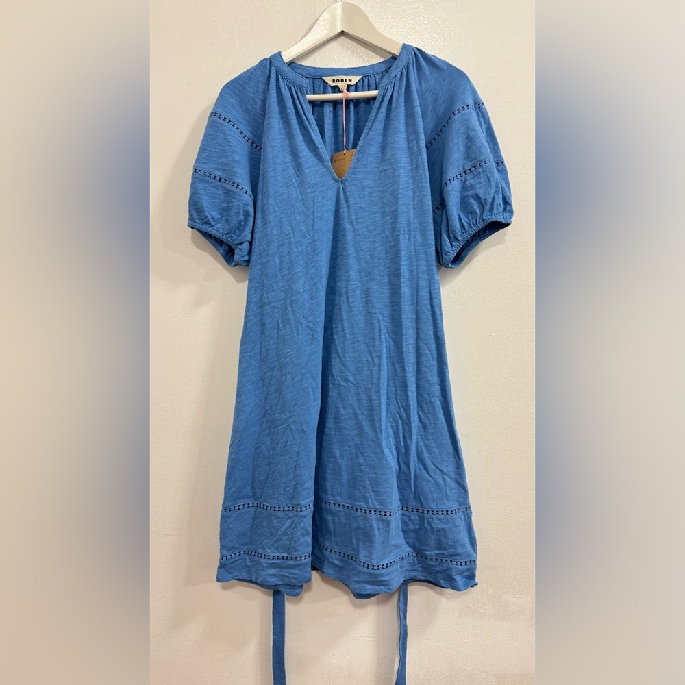Boden Blue Midi Dress with Tie Waist